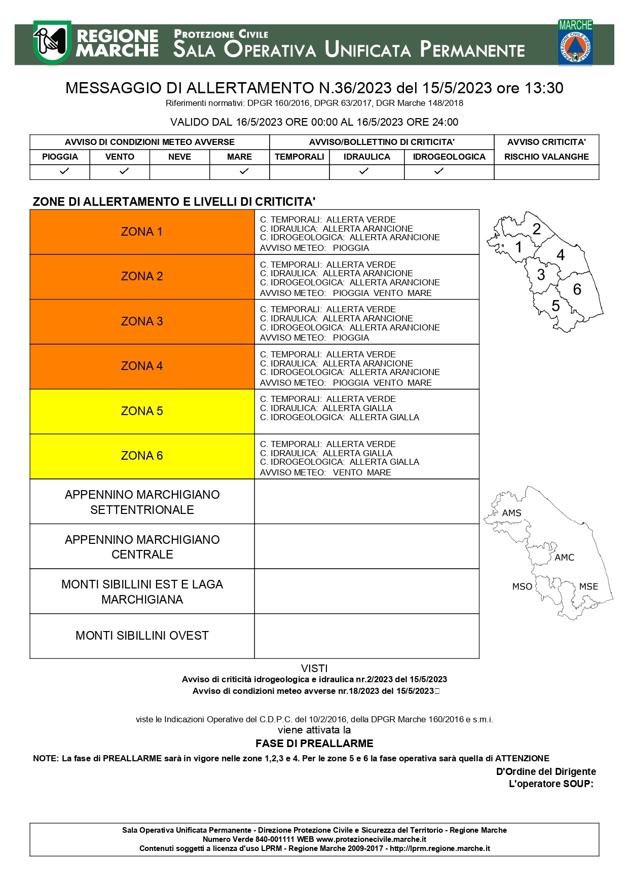Allerta meteo 16/05/2023
