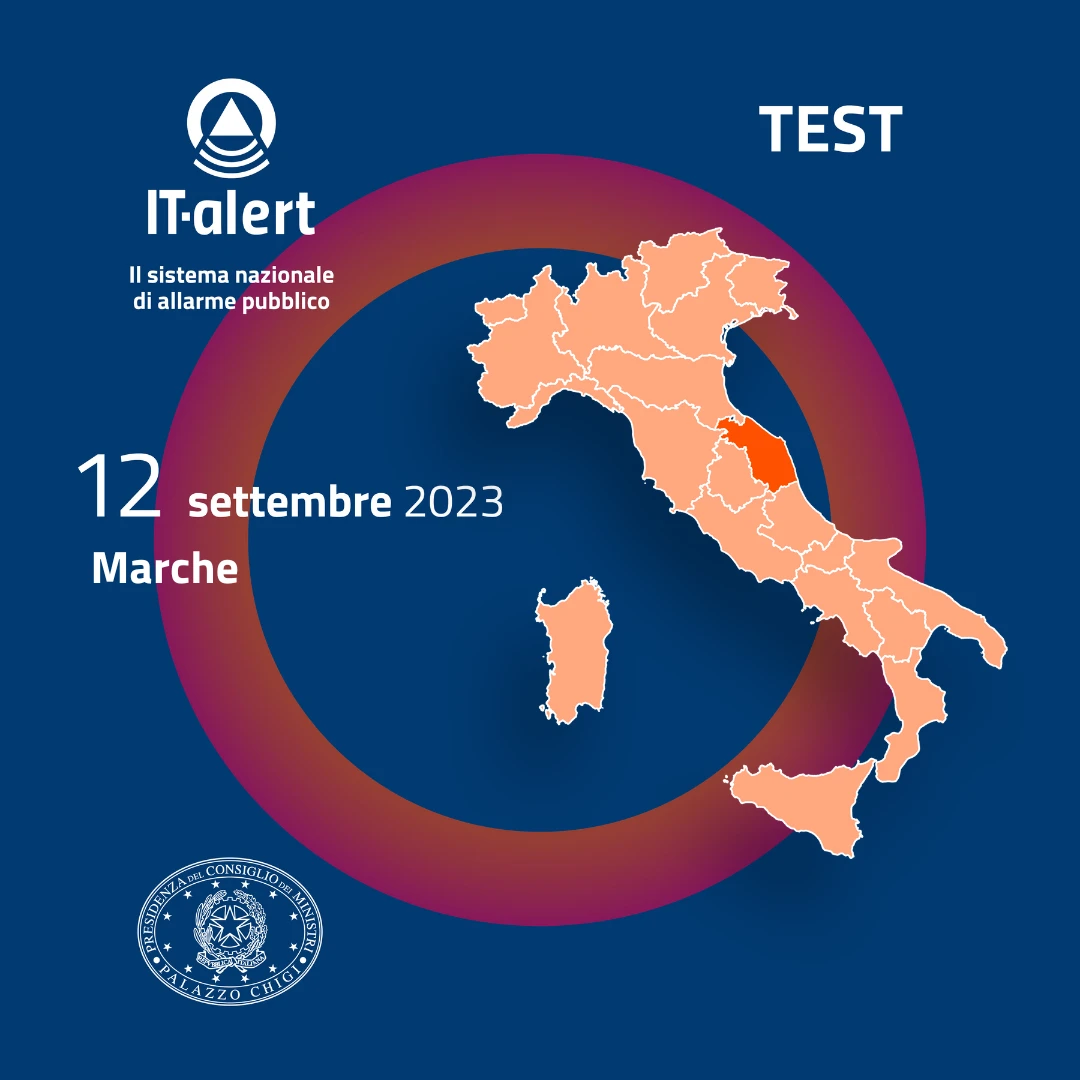 IT-ALERT, MARTEDÌ 12 SETTEMBRE ARRIVA NELLE MARCHE IL TEST DEL NUOVO SISTEMA DI ALLARME PUBBLICO NAZIONALE