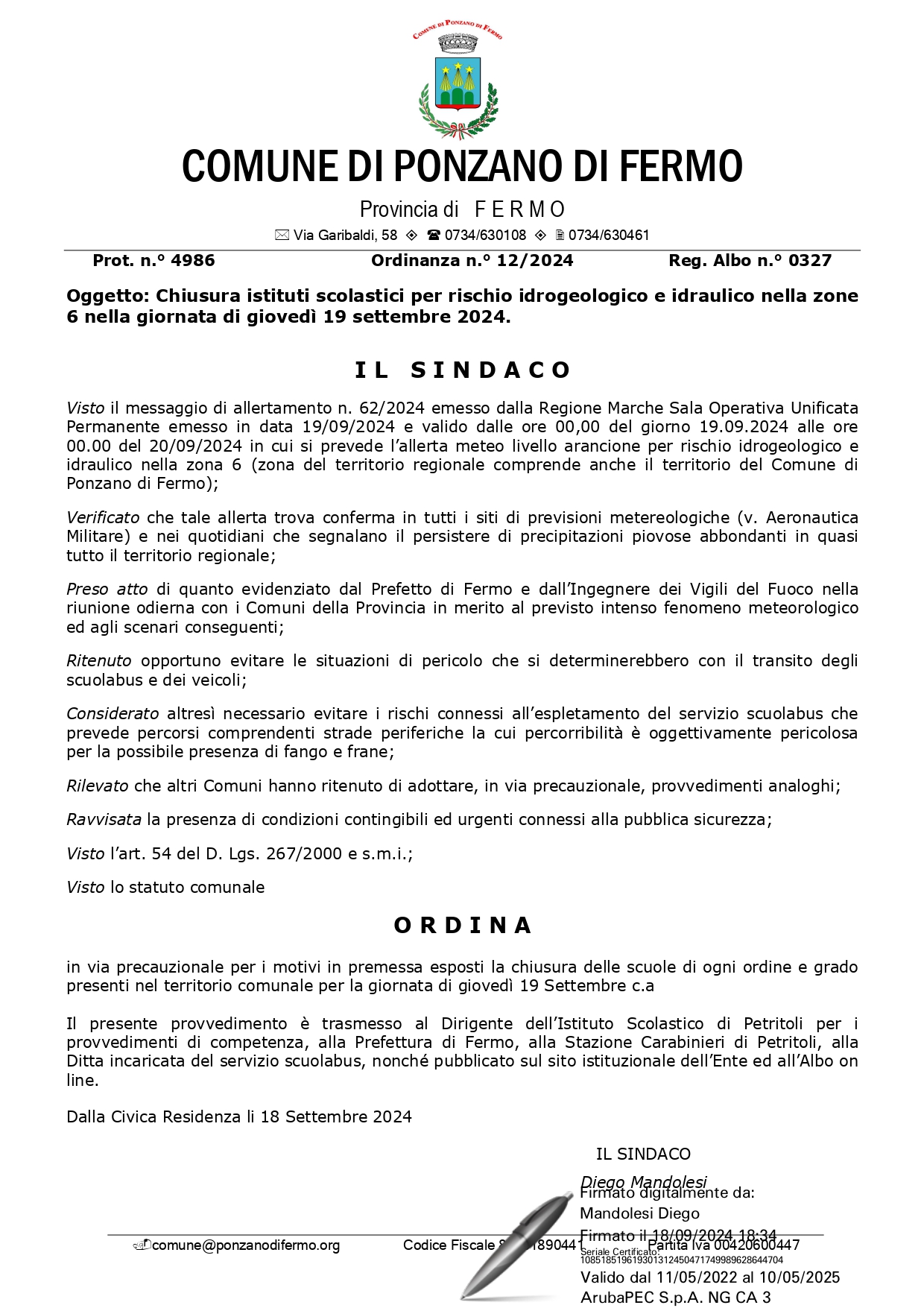 Allerta meteo arancione: scuole chiuse giovedì 19 settembre 2024