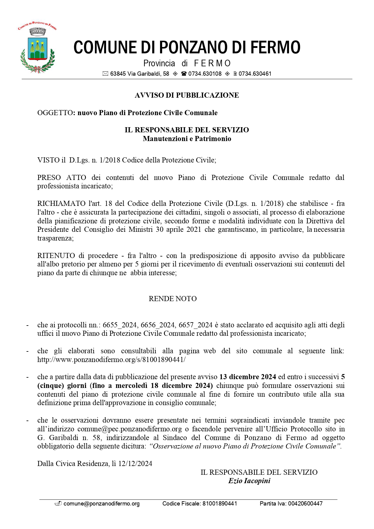 Nuovo Piano di Protezione Civile Comunale