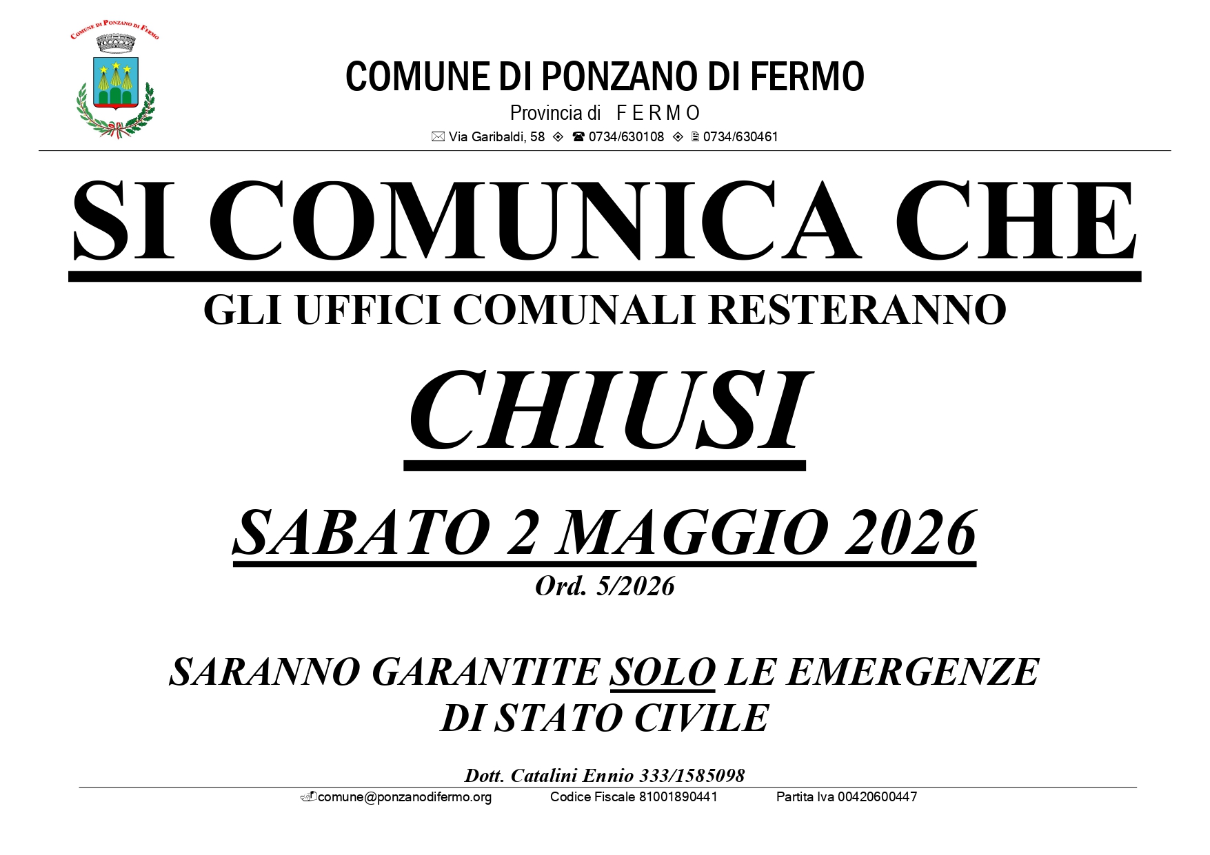 AVVISO CHIUSURA UFFICI