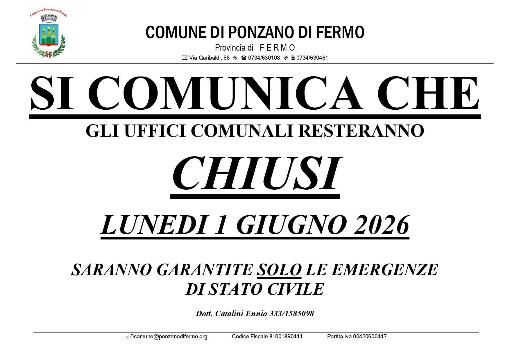 AVVISO CHIUSURA UFFICI