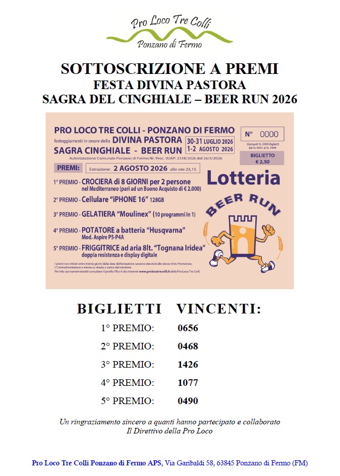 Biglietti vincenti - Sagra del Cinghiale